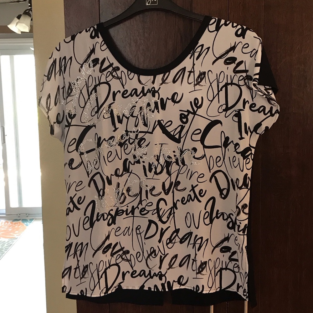 Joseph Ribkoff Script Print Short Sleeve Top